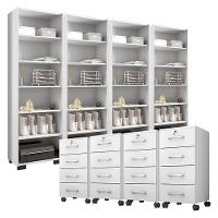 Kit 4 Gaveteiros Para Escritório Gávea Com Chave E 4 Livreiros Office Branco Fosco - Móveis Leão - 1