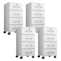 Kit 4 Gaveteiros Para Escritório Gávea Com Chave Branco Fosco - Móveis Leão - 1