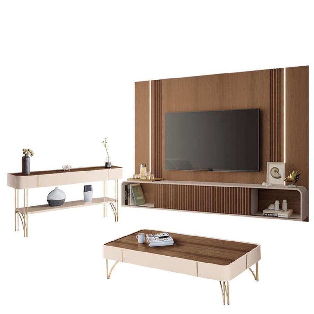 Home Suspenso Empire E Aparador Vivant E Mesa De Centro Cadenza Castanho Off White - Hb Móveis - 1