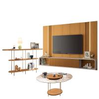 Home Suspenso Empire Cinamomo Off White E Aparador Infinity E Mesa De Centro Sky Com Tampo De Vidro Cinamomo- Hb Móveis - 1