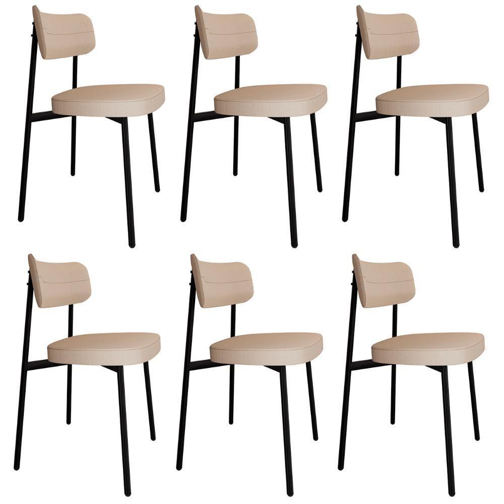 Cadeira De Jantar Estofada Kit 6 Ella M25 Linho Areia - Mpozenato - 1