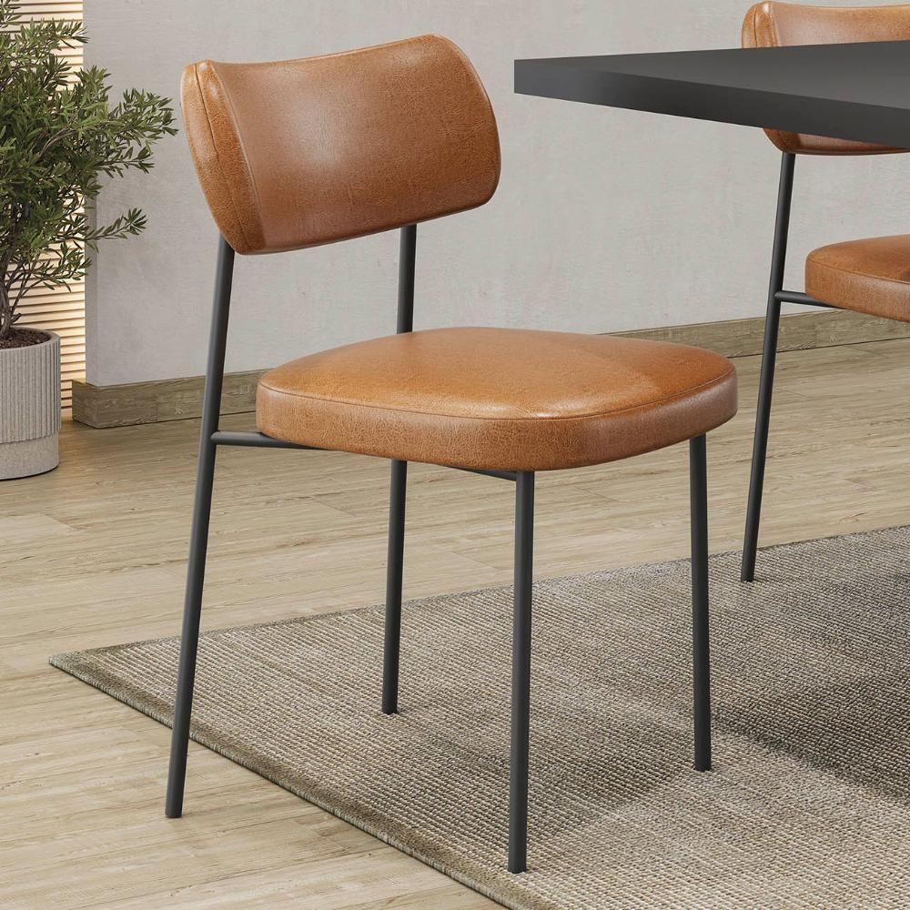 Cadeira De Jantar Estofada Kit 6 Milli A14 Sintético Caramelo - Mpozenato - 2