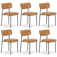 Cadeira De Jantar Estofada Kit 6 Milli A14 Sintético Caramelo - Mpozenato - 1