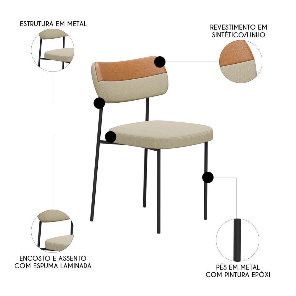 Cadeira De Jantar Estofada Kit 4 Milli A14 Linho Caramelo/areia - Mpozenato - 3