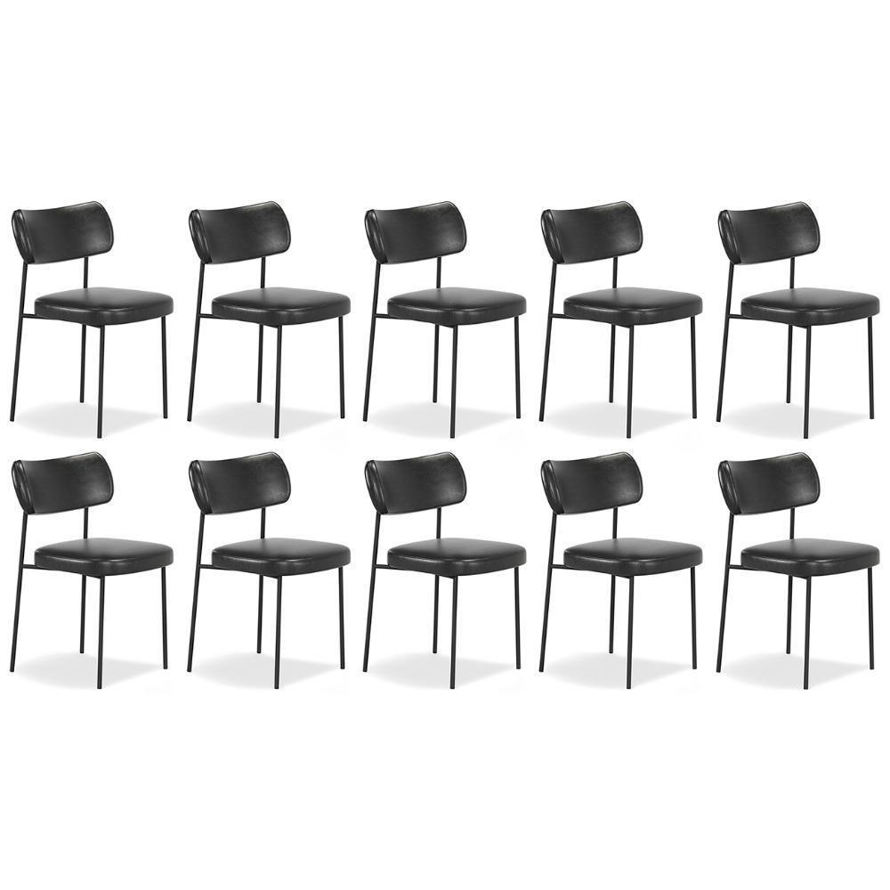Cadeira De Jantar Estofada Kit 10 Milli A14 Sintético Preto - Mpozenato - 1