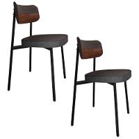 Cadeira De Jantar Estofada Kit 2 Ella M25 Linho Grafite/whisky - Mpozenato - 1