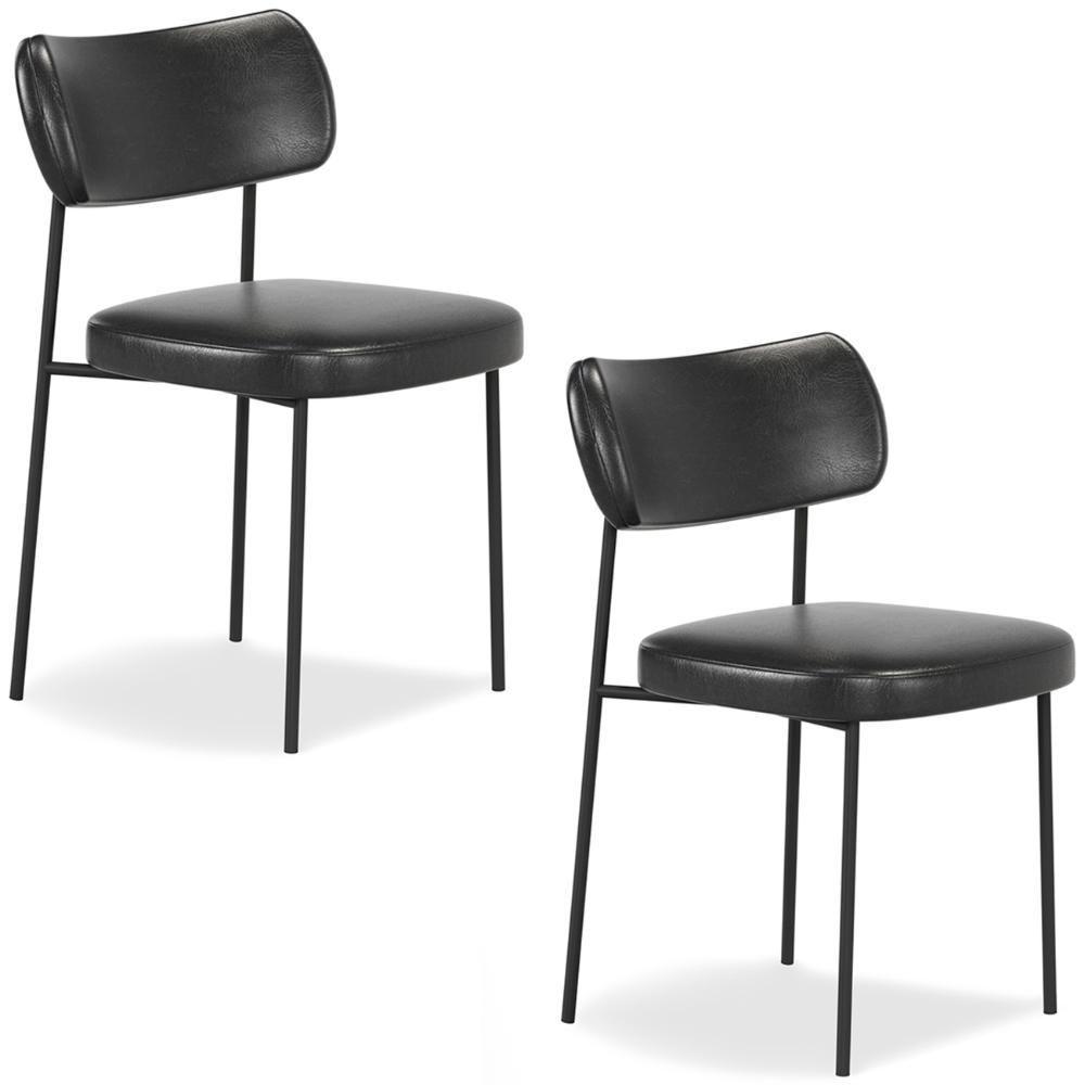 Cadeira De Jantar Estofada Kit 2 Milli A14 Sintético Preto - Mpozenato - 1