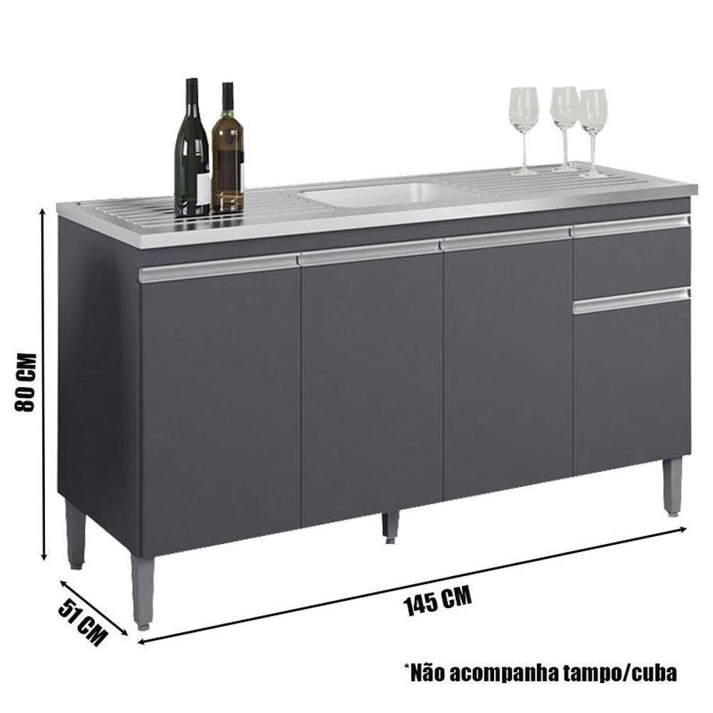 Balcão De Pia Tatiane 150 Cm Cinza Fosco - Ajl - 2