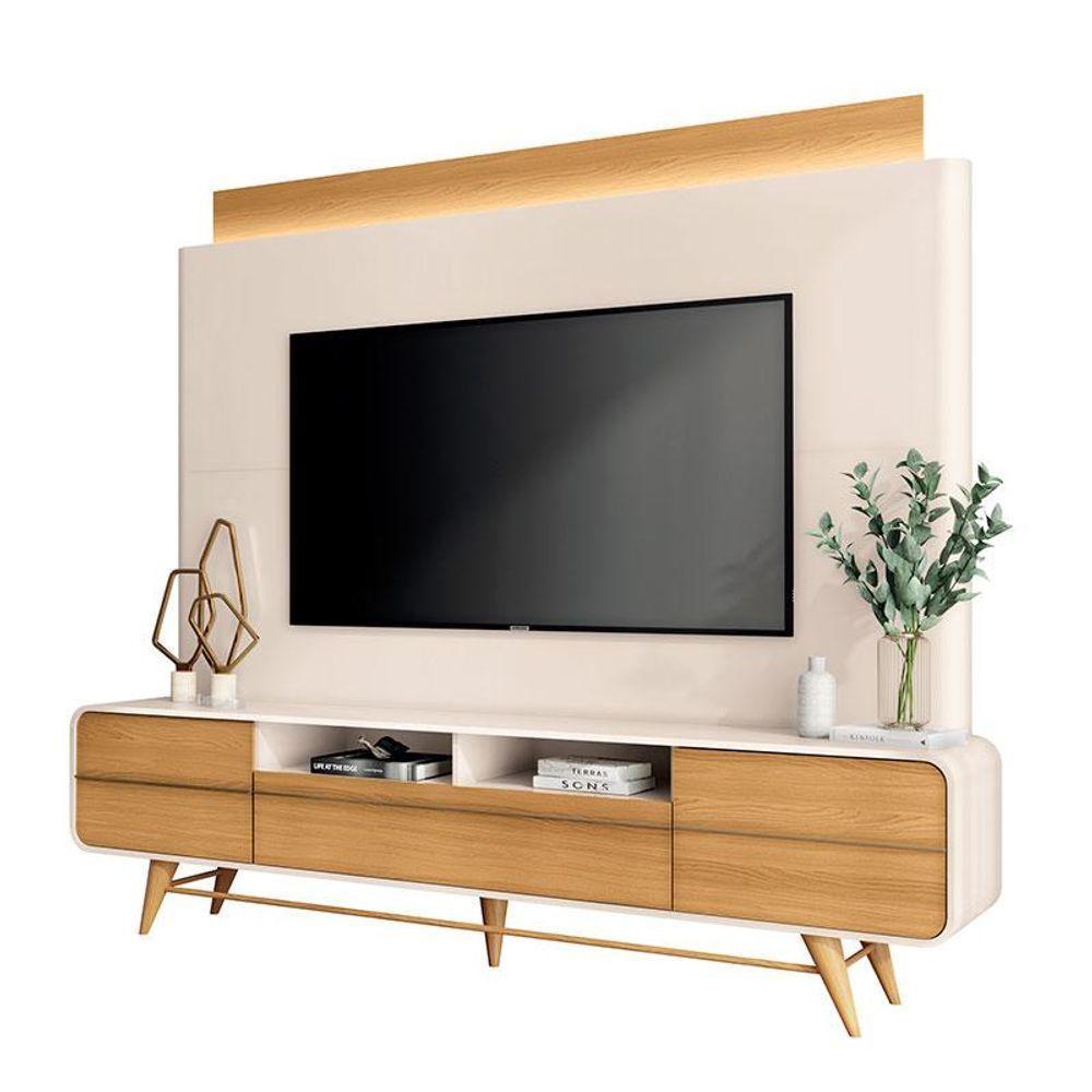 Estante Home Theater Nobre Off White Cinamomo E Mesa De Centro Sky Com Tampo De Vidro Cinamomo - Hb Móveis - 2
