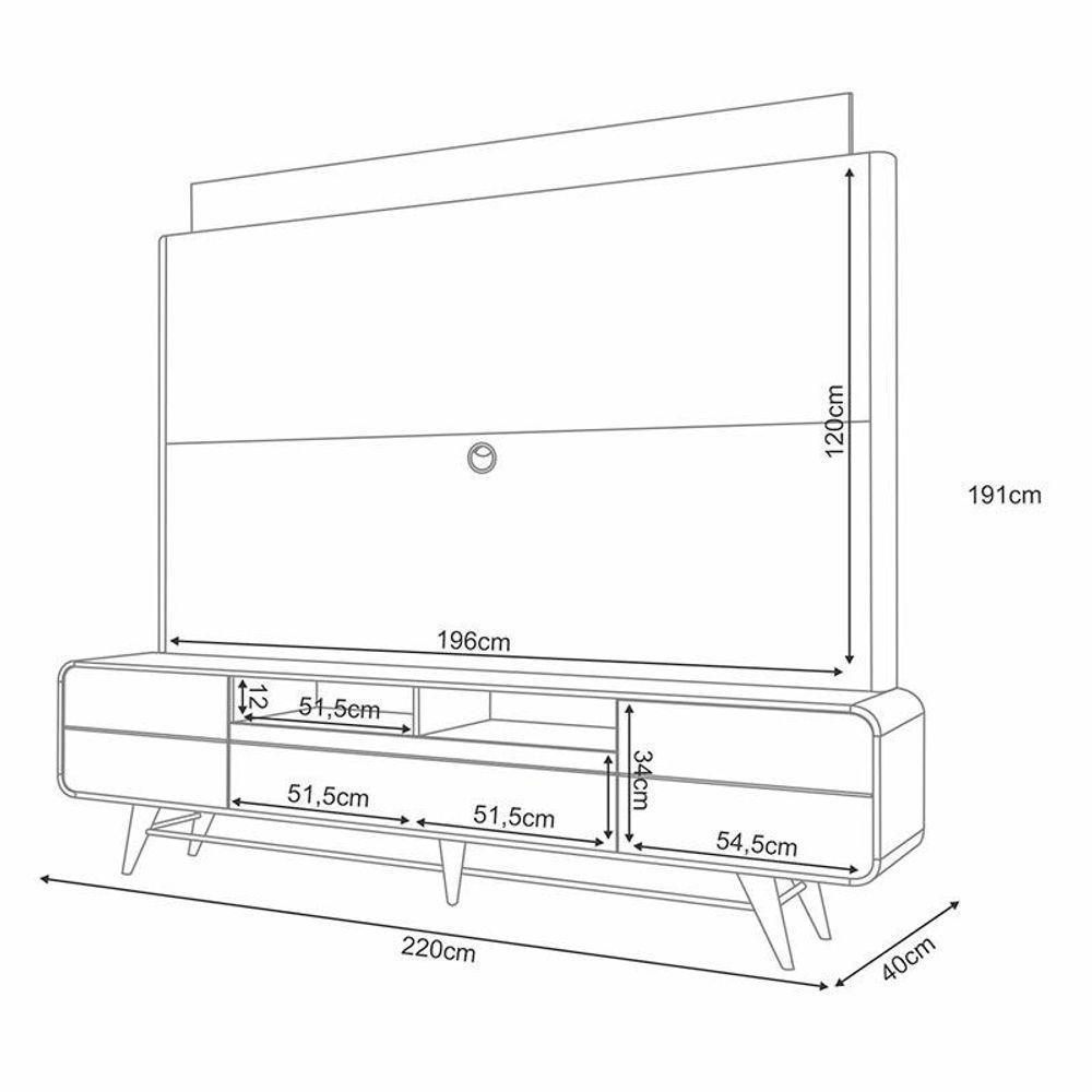 Estante Home Theater Nobre Off White Cinamomo E Mesa De Centro Sky Com Tampo De Vidro Cinamomo - Hb Móveis - 4