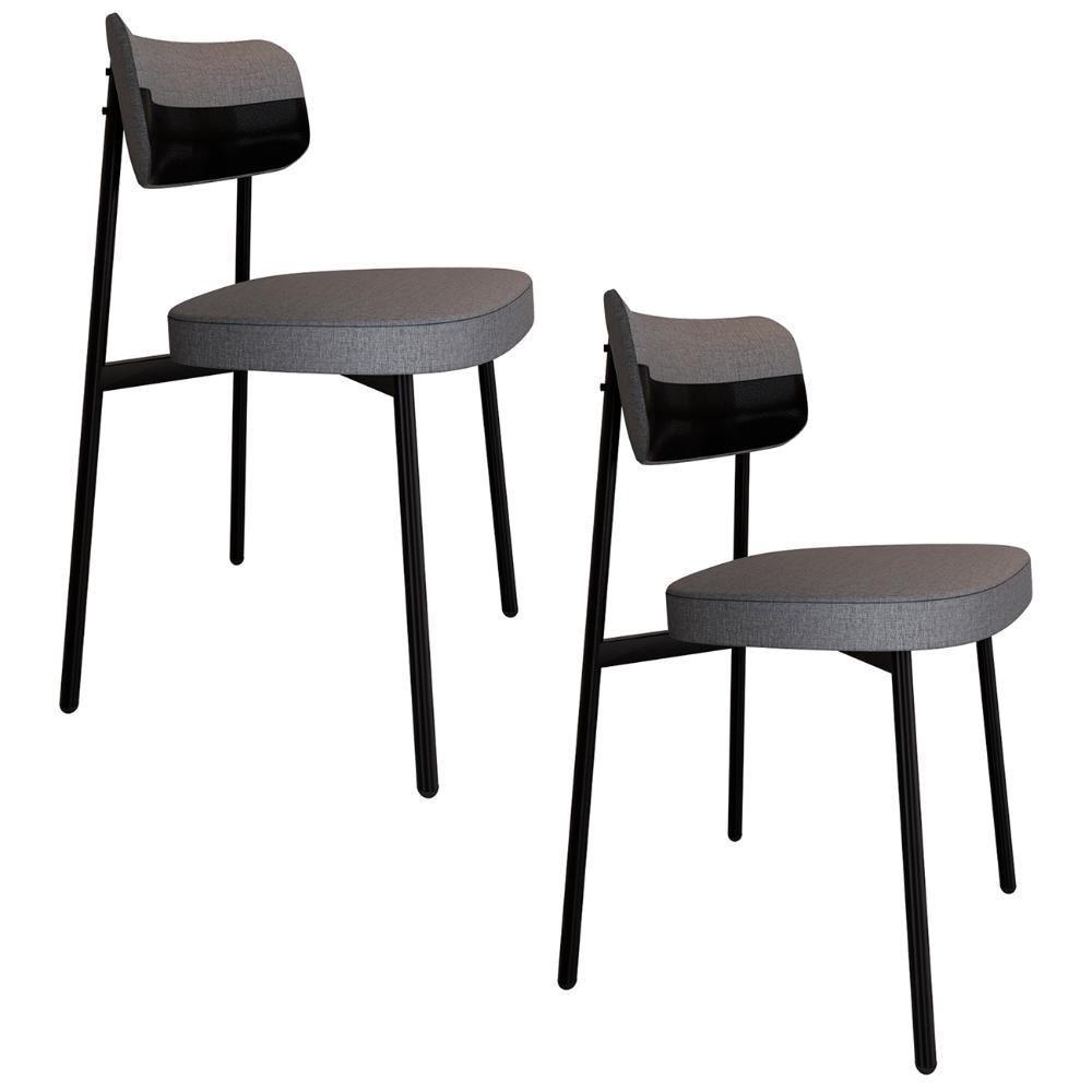 Cadeira De Jantar Estofada Kit 2 Ella M25 Linho Cinza/preto - Mpozenato - 1