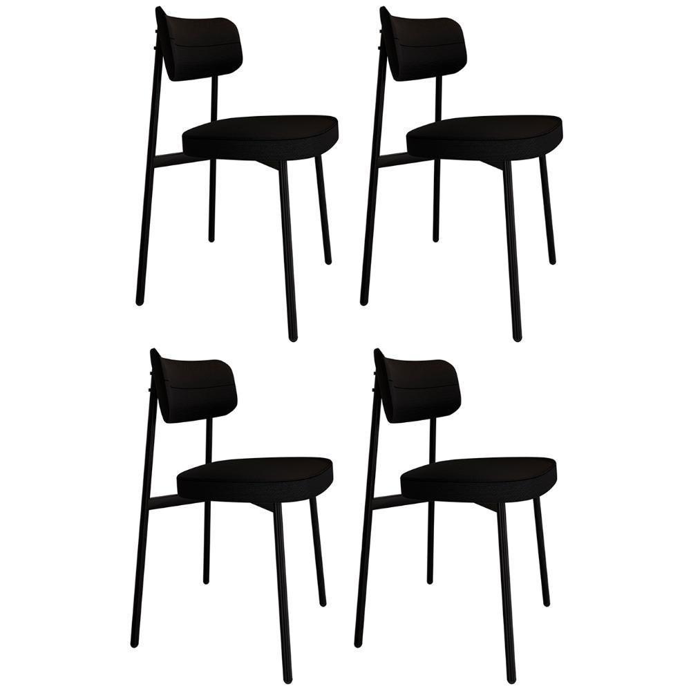 Cadeira De Jantar Estofada Kit 4 Ella M25 Linho Grafite - Mpozenato - 1