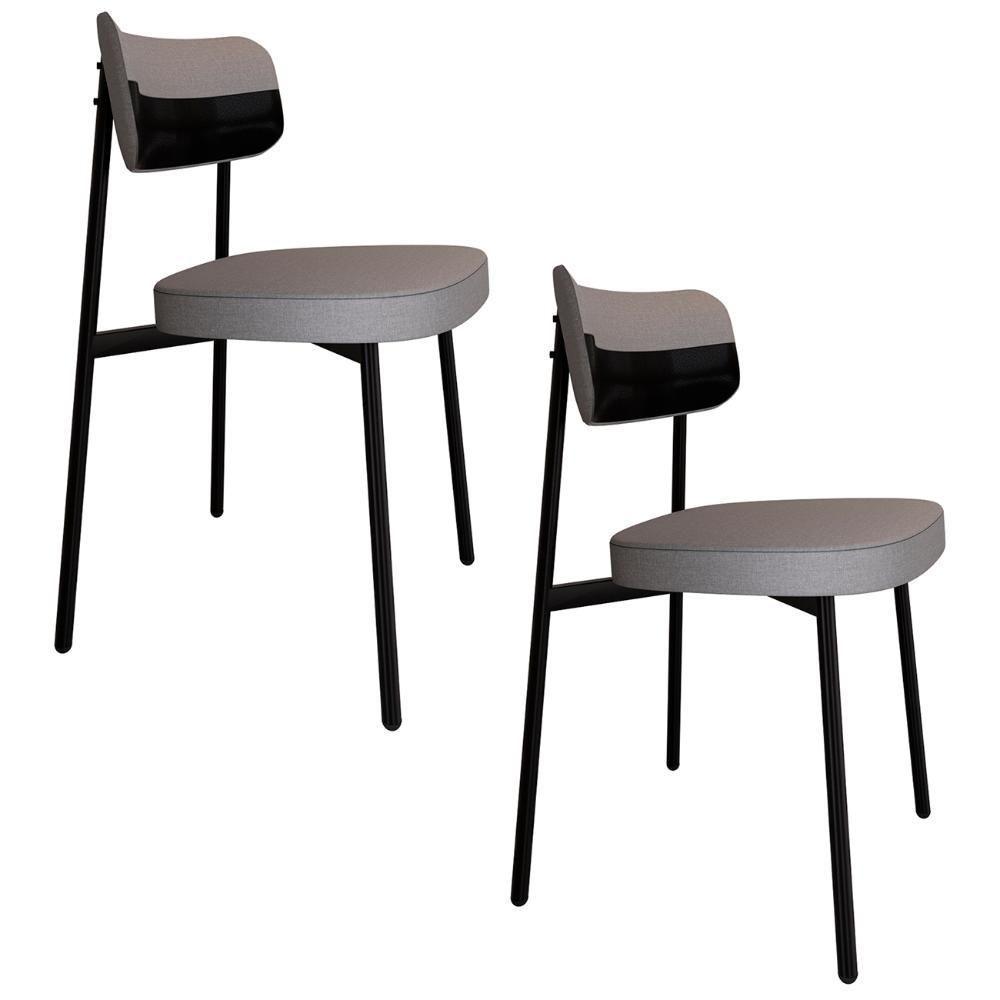 Cadeira De Jantar Estofada Kit 2 Ella M25 Linho Cinza Cl/preto - Mpozenato - 1
