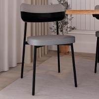 Cadeira De Jantar Estofada Kit 2 Ella M25 Linho Cinza Cl/preto - Mpozenato - 2