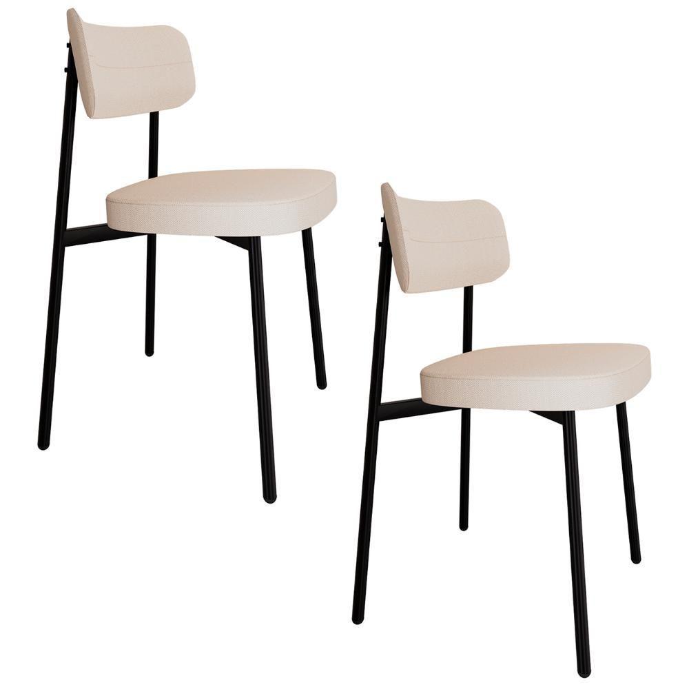 Cadeira De Jantar Estofada Kit 2 Ella M25 Linho Palha - Mpozenato - 1