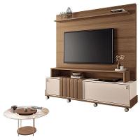 Estante Home Theater Bold Off White Castanho E Mesa De Centro Sky Com Tampo De Vidro Castanho- Hb Móveis - 1