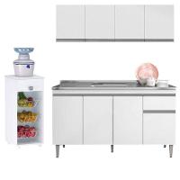 Balcão De Pia Tatiane 145 Cm E Armário Aéreo Andréia 4 Portas 150 Cm Com Fruteira Monalise Branco Brilho - Ajl - 1