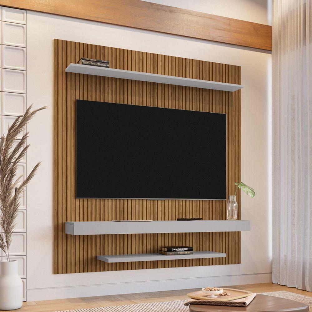 Painel Para Tv De Até 65 Polegadas Leme Pintura Ripado Cinamomo Com Off White - 2
