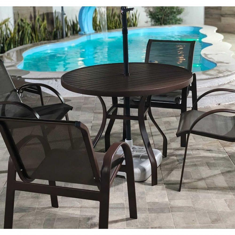 Mesa 90cm Sevilla Ripada Alumínio área Externa Interna Jardim Marrom - 2