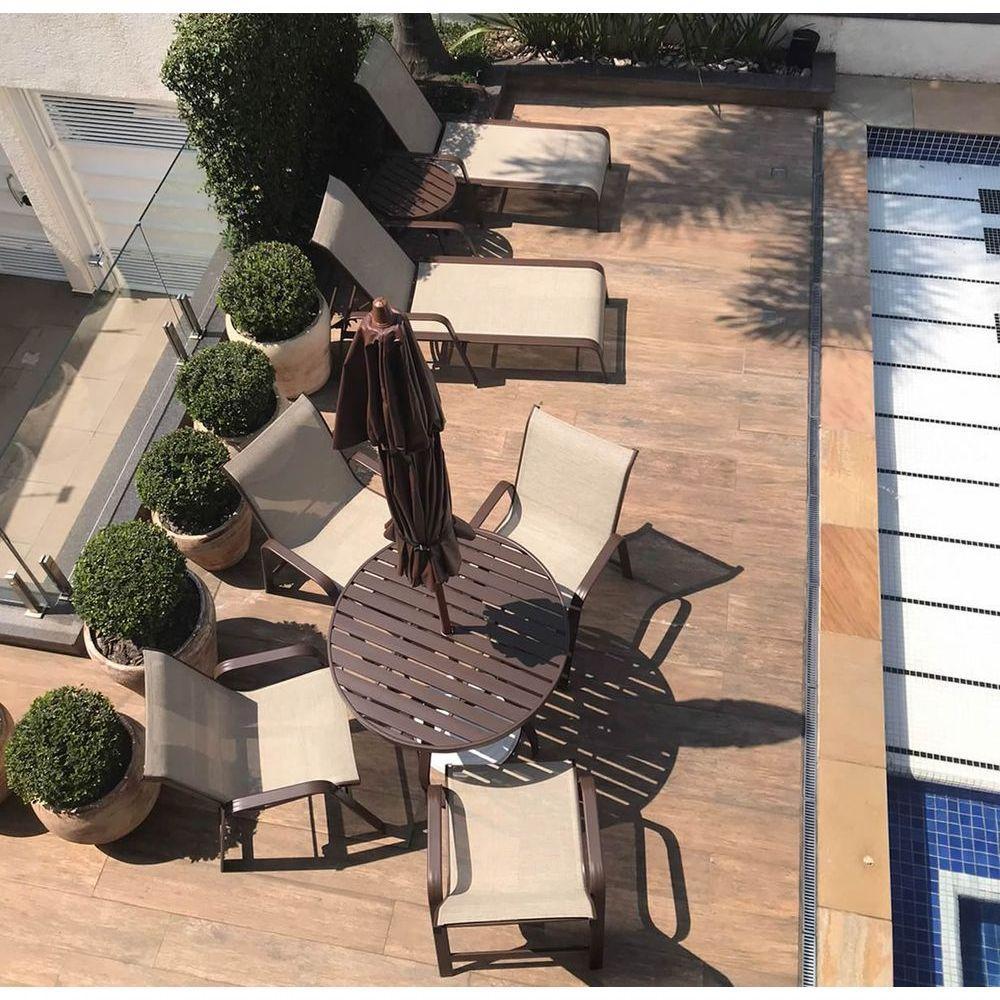 Mesa 90cm Sevilla Ripada Alumínio área Externa Interna Jardim Marrom - 3