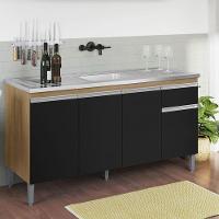 Balcão De Pia Ambiente Tatiane 145 Cm Amêndoa Preto - Ajl - 1