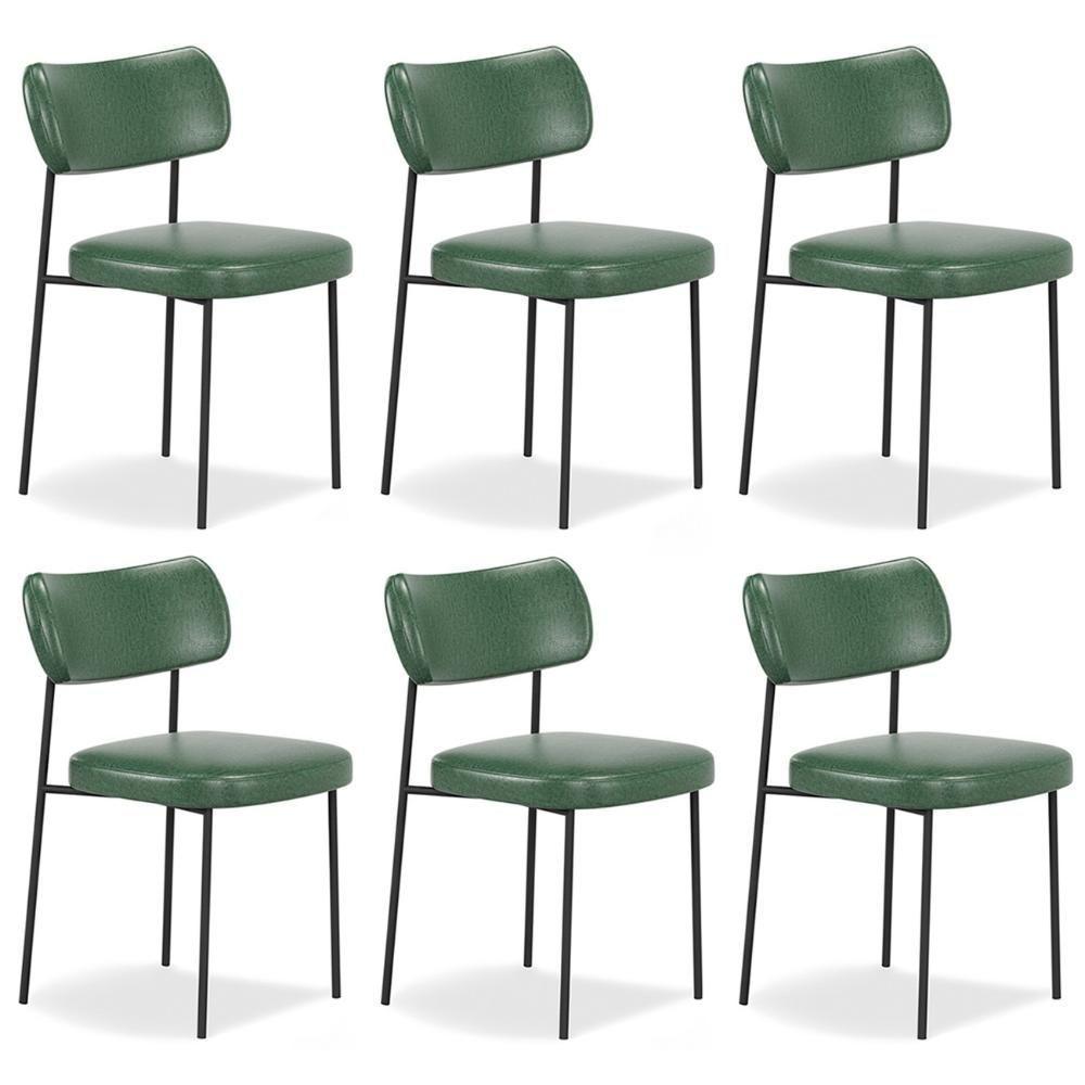 Cadeira De Jantar Estofada Kit 6 Milli A14 Sintético Verde Musgo - Mpozenato - 1