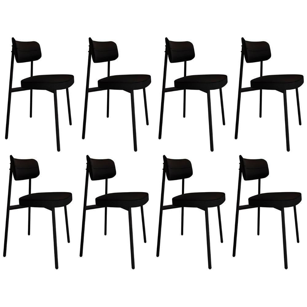 Cadeira De Jantar Estofada Kit 8 Ella M25 Linho Grafite - Mpozenato - 1