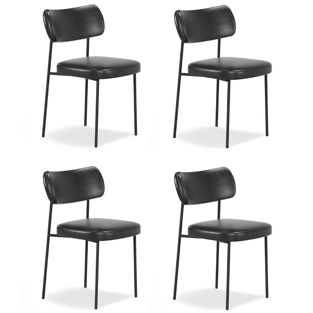 Cadeira De Jantar Estofada Kit 4 Milli A14 Sintético Preto - Mpozenato - 1