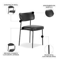 Cadeira De Jantar Estofada Kit 4 Milli A14 Sintético Preto - Mpozenato - 3