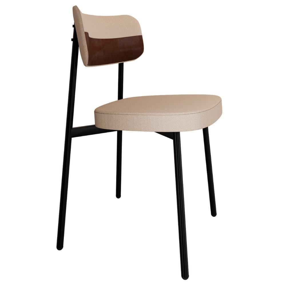 Cadeira De Jantar Estofada Kit 4 Ella M25 Linho Areia/whisky - Mpozenato - 5