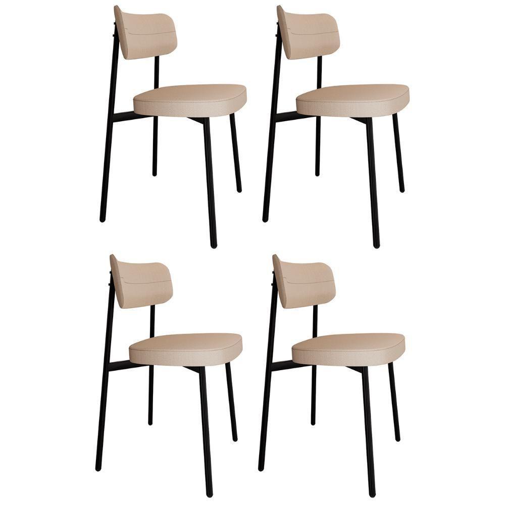 Cadeira De Jantar Estofada Kit 4 Ella M25 Linho Areia - Mpozenato - 1