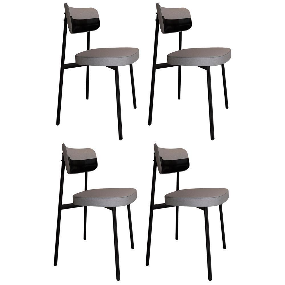 Cadeira De Jantar Estofada Kit 4 Ella M25 Linho Cinza Cl/preto - Mpozenato - 1