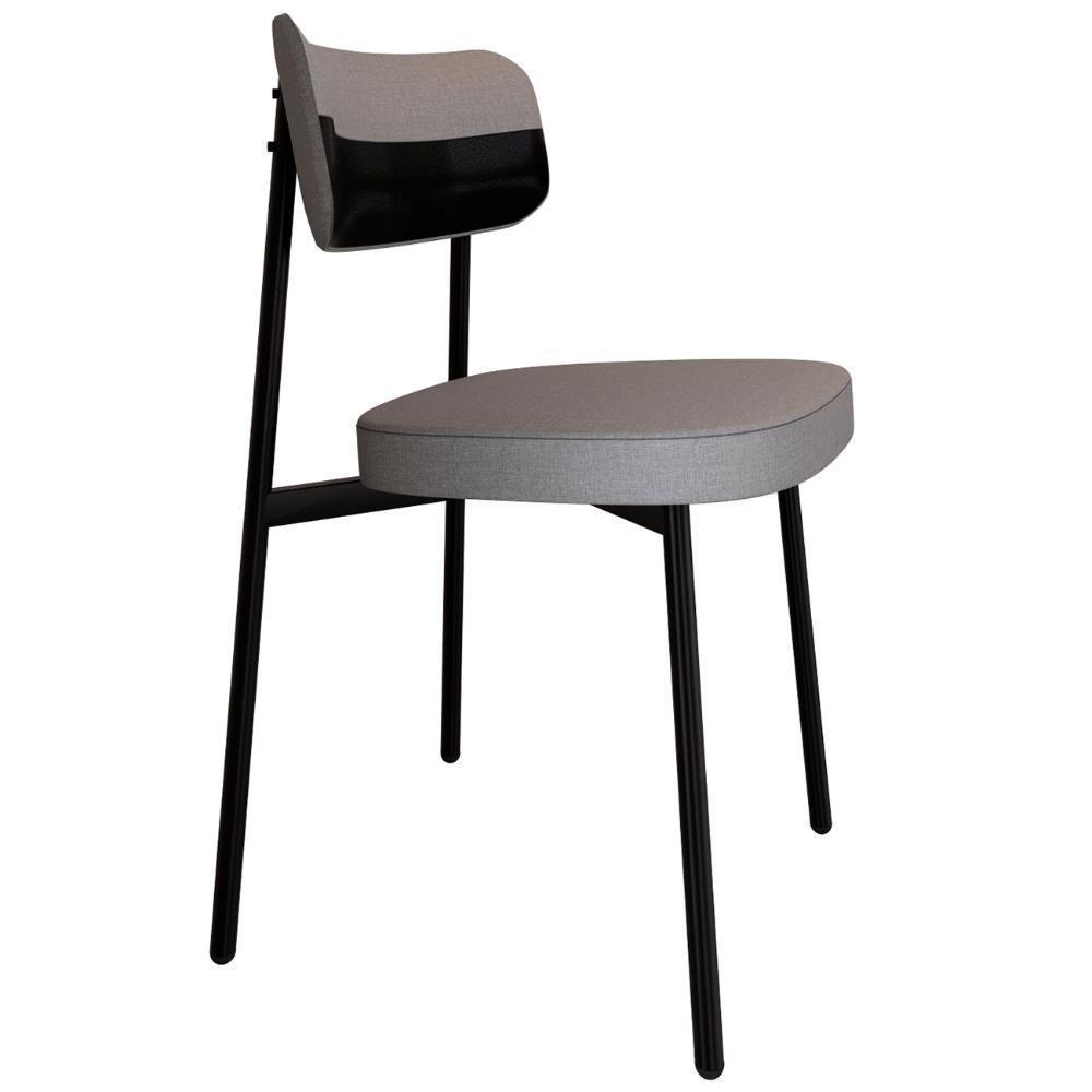 Cadeira De Jantar Estofada Kit 4 Ella M25 Linho Cinza Cl/preto - Mpozenato - 5
