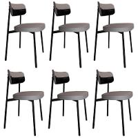 Cadeira De Jantar Estofada Kit 6 Ella M25 Linho Cinza Cl/preto - Mpozenato - 1