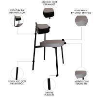 Cadeira De Jantar Estofada Kit 6 Ella M25 Linho Cinza Cl/preto - Mpozenato