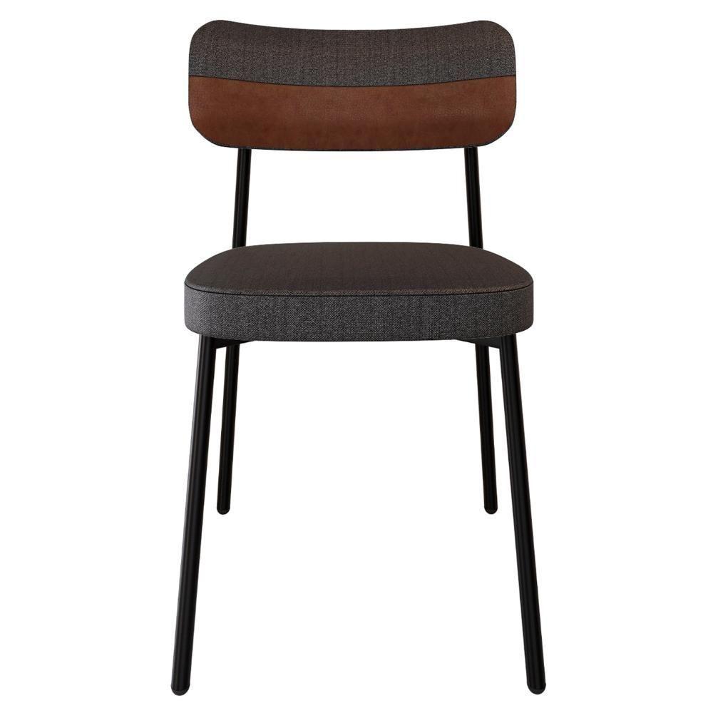 Cadeira De Jantar Estofada Kit 4 Ella M25 Linho Grafite/whisky - Mpozenato - 6