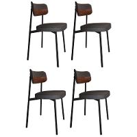 Cadeira De Jantar Estofada Kit 4 Ella M25 Linho Grafite/whisky - Mpozenato - 1