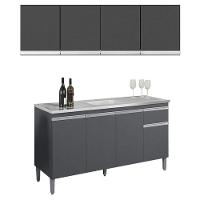 Balcão De Pia Tatiane 145 Cm E Armário Aéreo Andréia 4 Portas 160 Cm Cinza Fosco - Ajl - 1