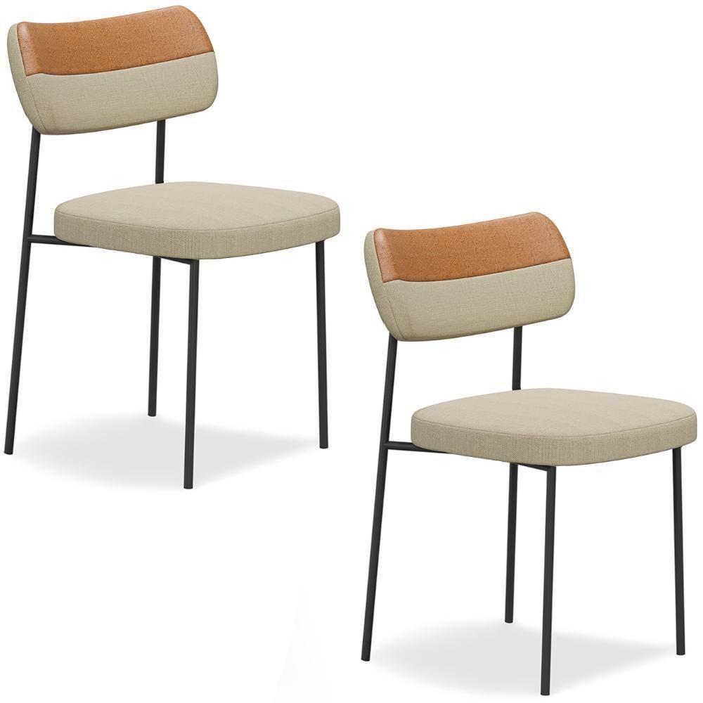 Cadeira De Jantar Estofada Kit 2 Milli A14 Linho Caramelo/areia - Mpozenato - 1