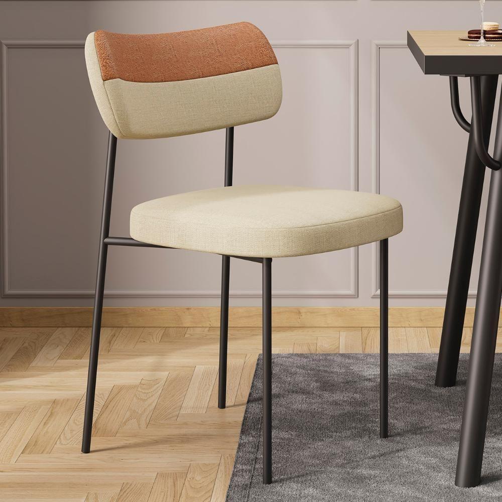 Cadeira De Jantar Estofada Kit 2 Milli A14 Linho Caramelo/areia - Mpozenato - 2