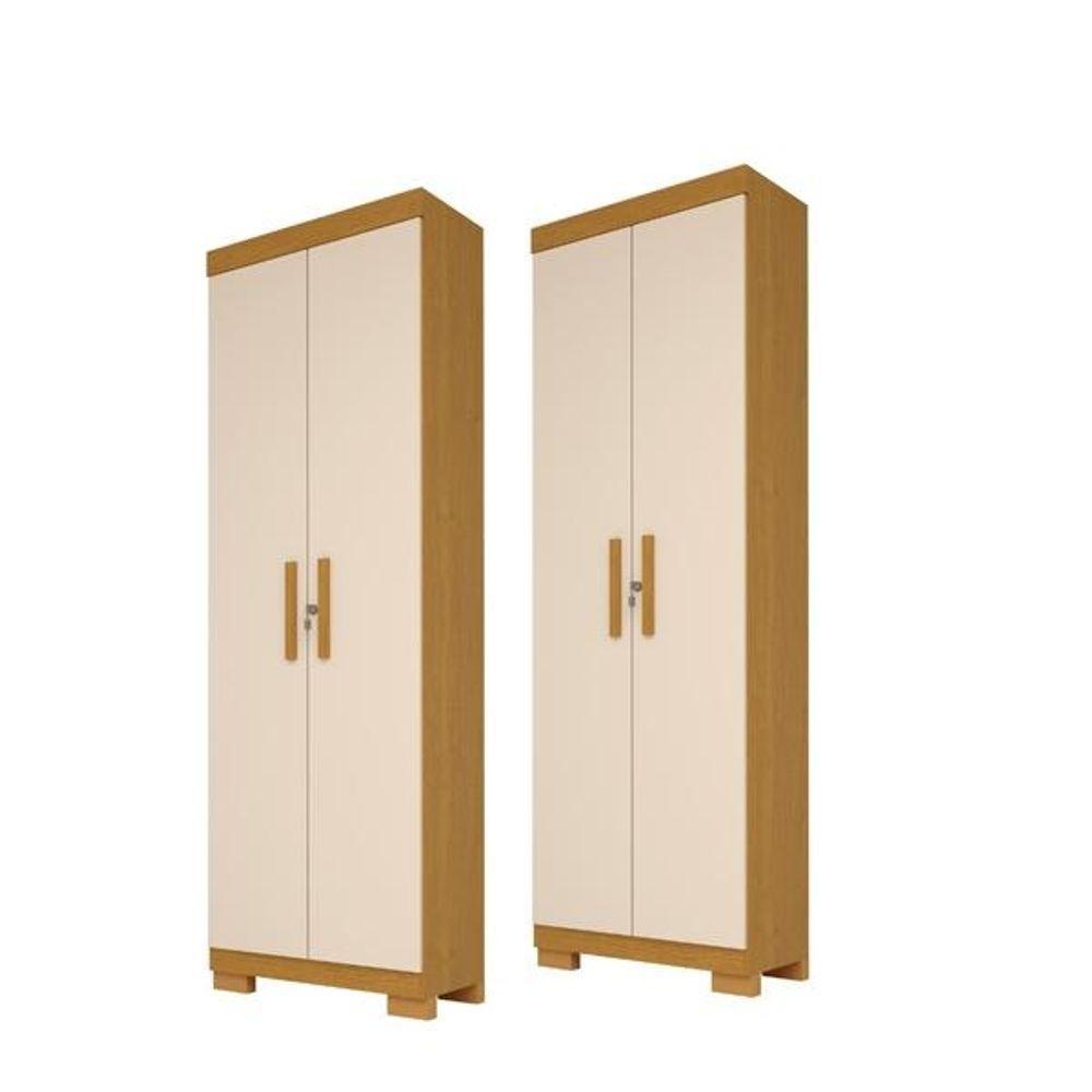 Kit 2 Armário Multiuso Israel 2 Portas com Chave 100% Mdf Linhamobília Cinamomo/off White - 1