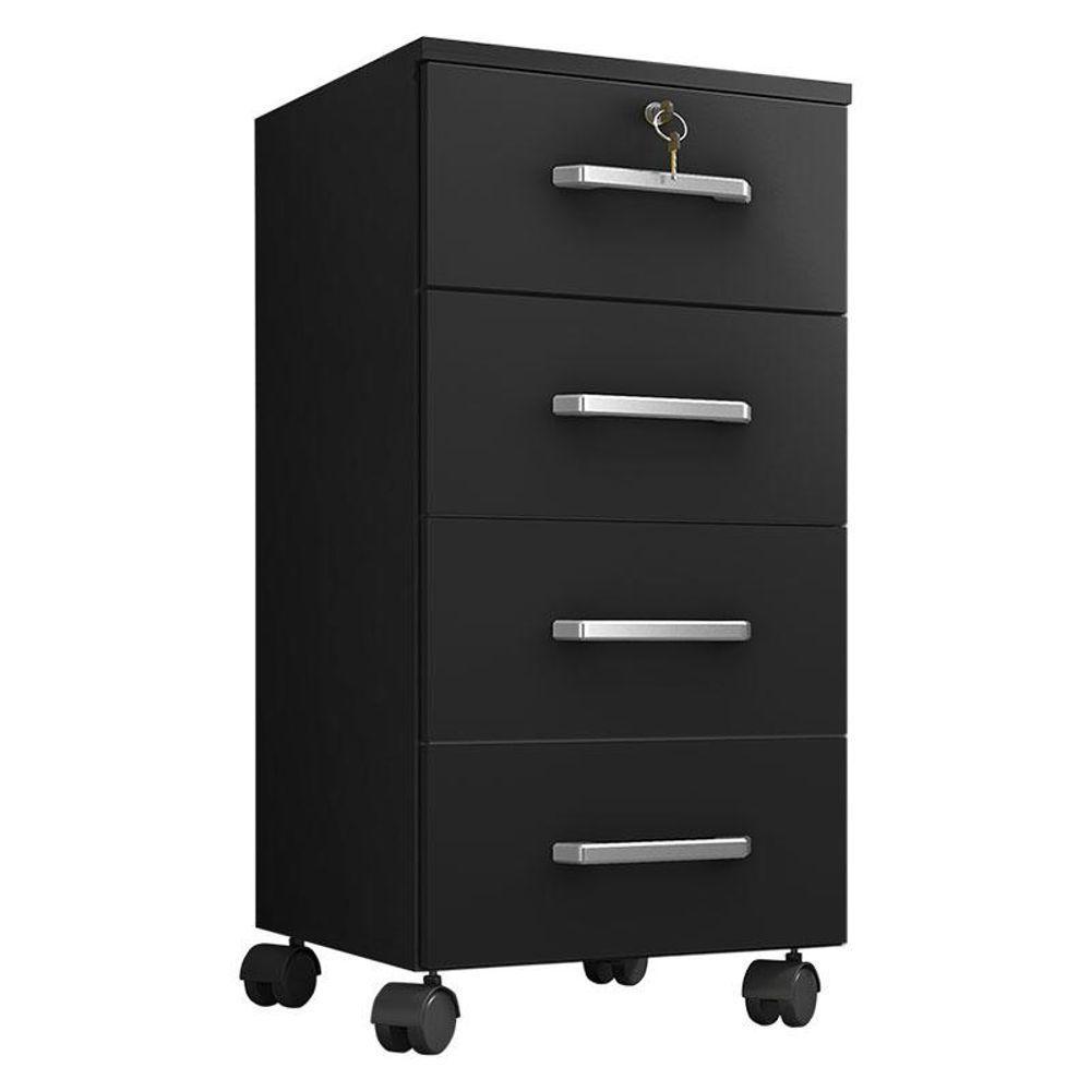 Kit 4 Gaveteiros Para Escritório Gávea Com Chave E 4 Livreiros Office Portas Pequenas Preto Fosco - Móveis Leão - 2