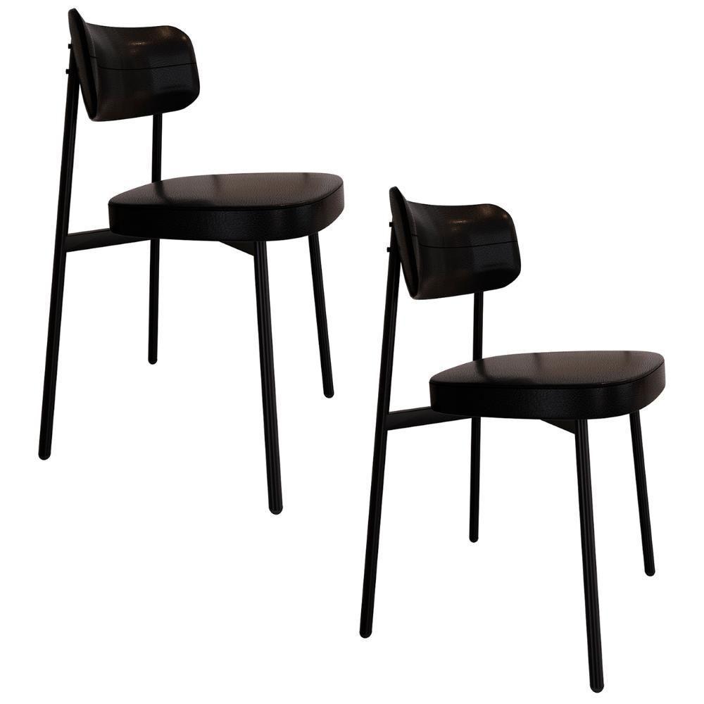 Cadeira De Jantar Estofada Kit 2 Ella M25 Sintético Preto - Mpozenato - 1