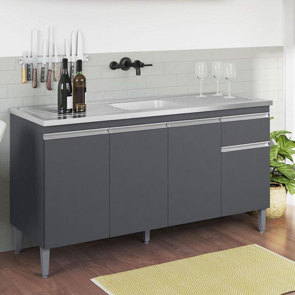 Balcão De Pia Tatiane 145 Cm Cinza Fosco - Ajl - 3