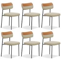 Cadeira De Jantar Estofada Kit 6 Milli A14 Linho Caramelo/areia - Mpozenato - 1