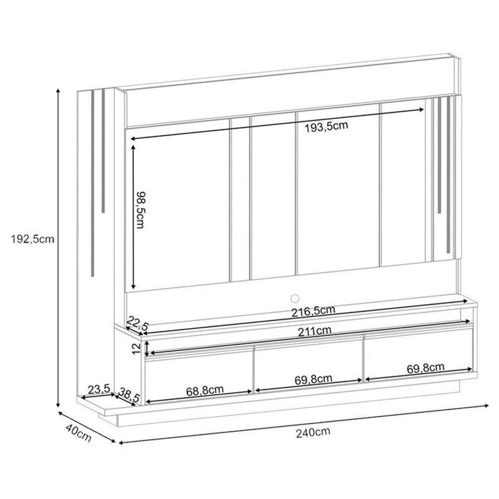 Estante Home Theater Montane E Aparador Vivant E Mesa De Centro Cadenza Off White Cinamomo - Hb Móveis - 3