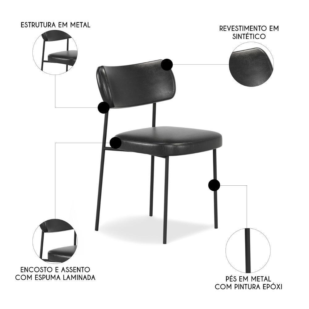 Cadeira De Jantar Estofada Kit 8 Milli A14 Sintético Preto - Mpozenato - 3