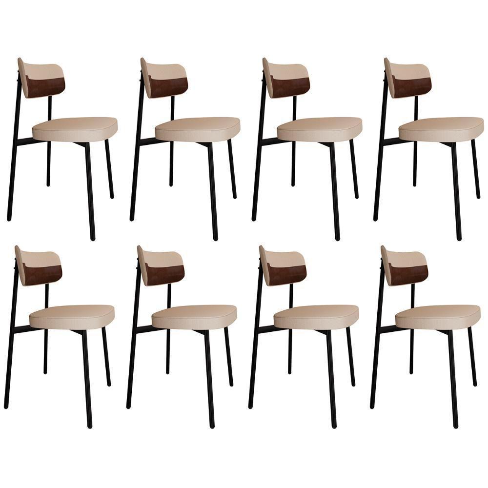 Cadeira De Jantar Estofada Kit 8 Ella M25 Linho Areia/whisky - Mpozenato - 1