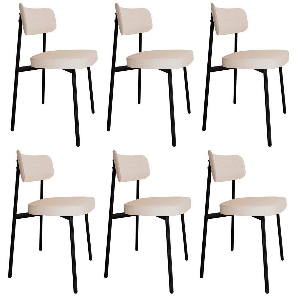 Cadeira De Jantar Estofada Kit 6 Ella M25 Linho Palha - Mpozenato - 1