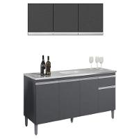 Balcão De Pia Tatiane 145 Cm E Armário Aéreo Andréia 3 Portas 120 Cm Cinza Fosco - Ajl - 1